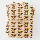 Feuille De Papier Cadeau Chien joyeux, brun, assis (En situation)