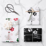 Feuille De Papier Cadeau Chien Paw Christmas Tree Motif<br><div class="desc">Belle patte d'arbre de Noël noire,  blanche,  rouge et verte pour chien motif pour envelopper un cadeau de Noël significatif. Doté de pattes de chien noir,  blanc,  rouge et vert motifs de Noël et de pattes mignonnes arbres de Noël,  parfait pour les amoureux de les chiens</div>