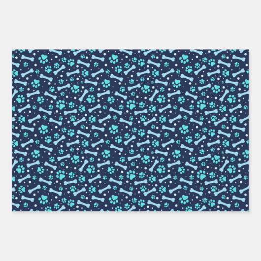 Feuille De Papier Cadeau Chien Personnalisé Anniversaire Bleu Empreinte de (Devant)