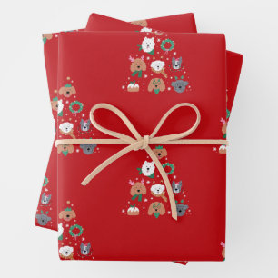 Feuille De Papier Cadeau Chien Thème Rouge Noël