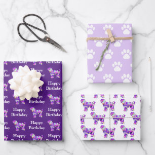 Feuille De Papier Cadeau Chien Tibétain Terrier Silhouette Purple 3 Différe