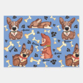 Feuille De Papier Cadeau Chiens Anniversaire Ajouter Nom Jeu de 3 (Devant)