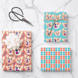 Feuille De Papier Cadeau Chiens Corgi Mignons