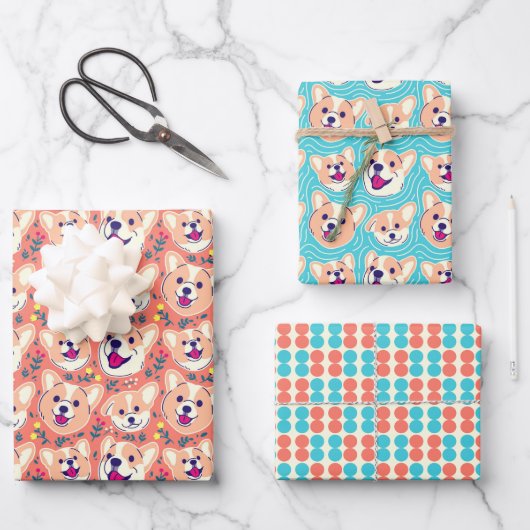 Feuille De Papier Cadeau Chiens Corgi Mignons (Recto)