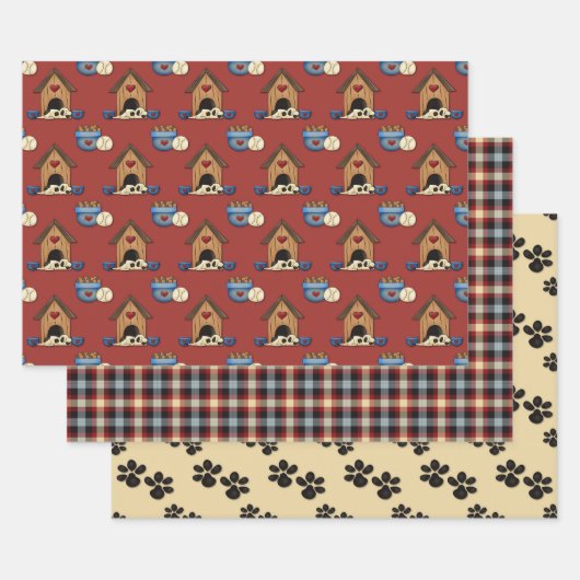 Feuille De Papier Cadeau Chiens d'amour rustiques (Lot)