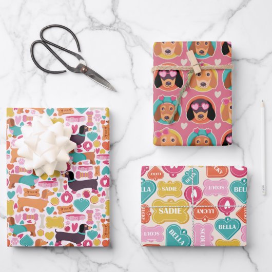 Feuille De Papier Cadeau Chiens de coeur Cute Valentine (Recto)