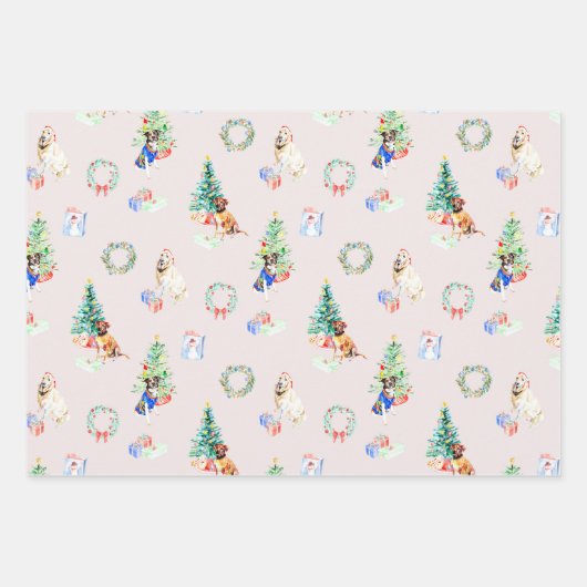 Feuille De Papier Cadeau Chiens de Noël (Devant 2)