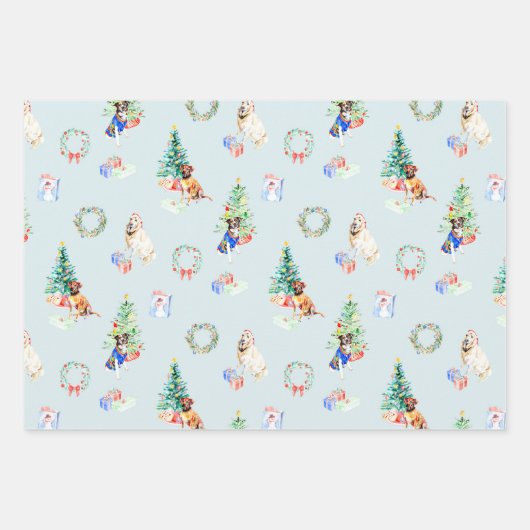Feuille De Papier Cadeau Chiens de Noël (Devant)