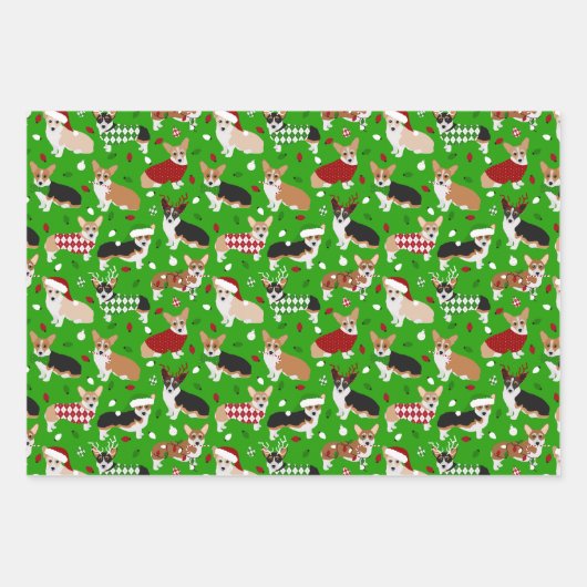 Feuille De Papier Cadeau Chiens de Noël Corgi (Devant 2)