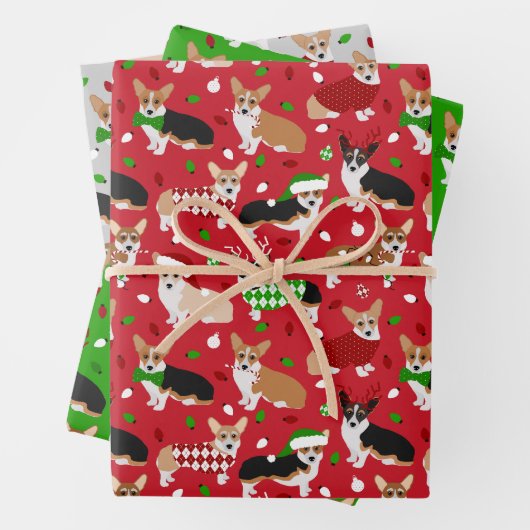 Feuille De Papier Cadeau Chiens de Noël Corgi (En situation)