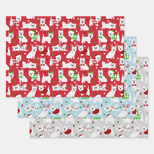 Feuille De Papier Cadeau Chiens de Noël West Highland White Terrier (Lot)