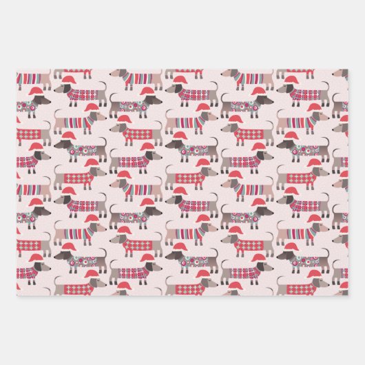 Feuille De Papier Cadeau Chiens de saucisson Dachshund en Casquettes et Kni (Devant 3)