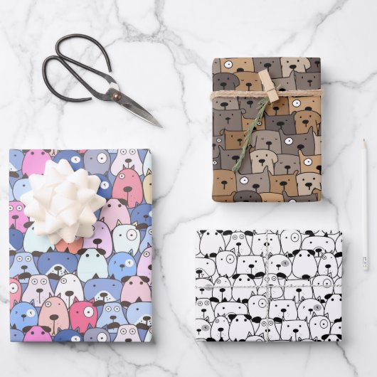 Feuille De Papier Cadeau Chiens empilés (Recto)