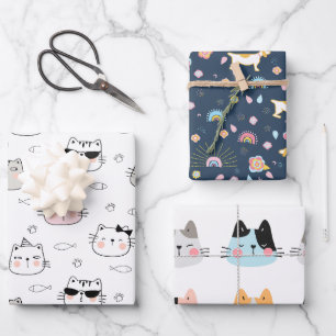 Feuille De Papier Cadeau Chiens et chats sont conçus pour les enfants.