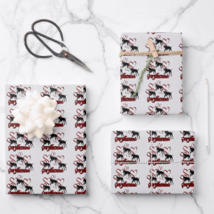 Feuille De Papier Cadeau Chiens Gris Et Coeurs Rouges