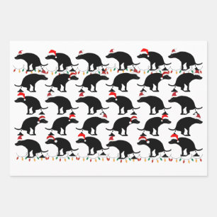 Feuille De Papier Cadeau Chiens portant des chapeaux de Père Noël et du cac