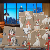 Feuille De Papier Cadeau Chiens rustiques Kraft habillés pour Noël