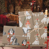 Feuille De Papier Cadeau Chiens rustiques Kraft habillés pour Noël