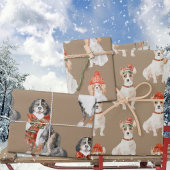 Feuille De Papier Cadeau Chiens rustiques Kraft habillés pour Noël