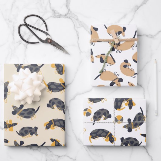 Feuille De Papier Cadeau Chiens teckel endormis ridicules (Recto)