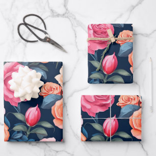 Feuille De Papier Cadeau Chiffon Motif Rose rose rouge