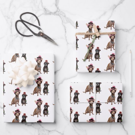 Feuille De Papier Cadeau Chihuahua en casquette (Recto)
