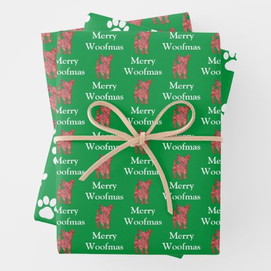Feuille De Papier Cadeau Chihuahua mignonne Chien Silhouette Vert Joyeux Wo (En situation)