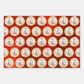 Feuille De Papier Cadeau Chine Papercut Rabbit Nuages Red Gold (Devant)