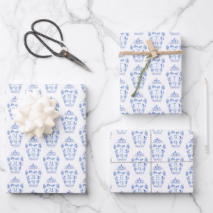 Feuille De Papier Cadeau Chinoiserie Chic Bleu & Blanc Ginger Jar Monogramm