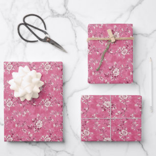 Feuille De Papier Cadeau Chinoiserie florale rose rose vintage