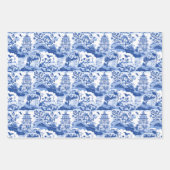 Feuille De Papier Cadeau Chinoiserie Pagode Bleue & Blanche (Devant)