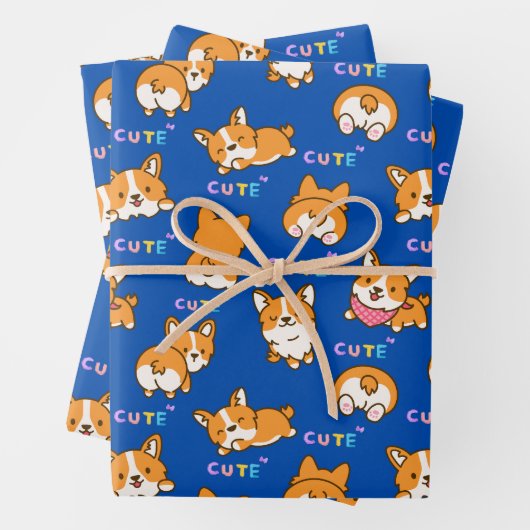 Feuille De Papier Cadeau Chiot bleu (En situation)