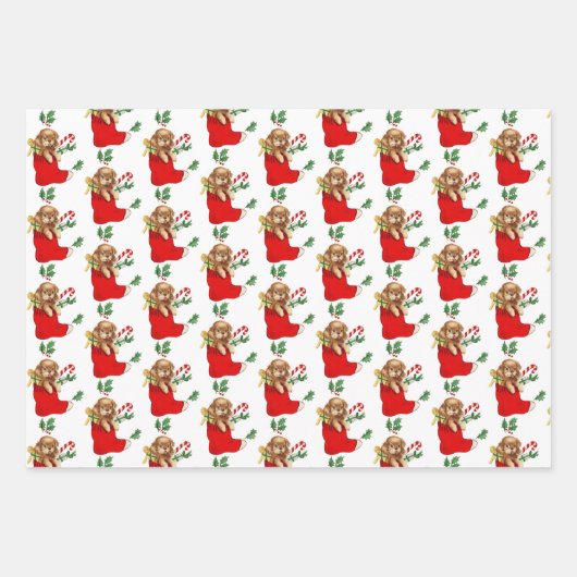 Feuille De Papier Cadeau Chiot de Noël (Devant 2)