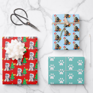 Feuille De Papier Cadeau Chiots de Noël, chat de carol et pattes