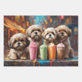 Feuille De Papier Cadeau Chiots mignons Boire Milkshakes (Devant 3)