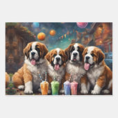 Feuille De Papier Cadeau Chiots mignons Boire Milkshakes (Devant 2)