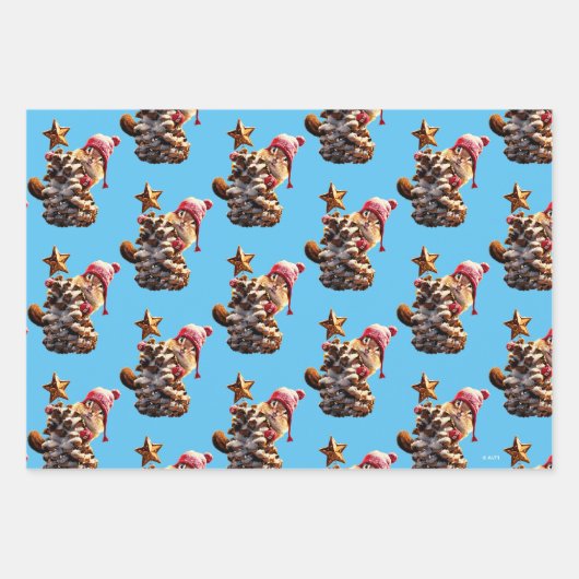 Feuille De Papier Cadeau Chipmunk Avec Pine Cone Tree (Devant 2)
