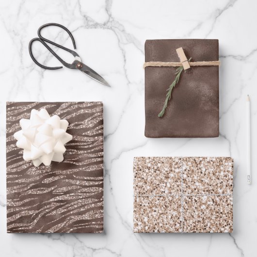 Feuille De Papier Cadeau Chocolat Brown Zebra Parties scintillant (Recto)