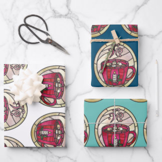 Feuille De Papier Cadeau Chocolat chaud, style de cacao vitrail