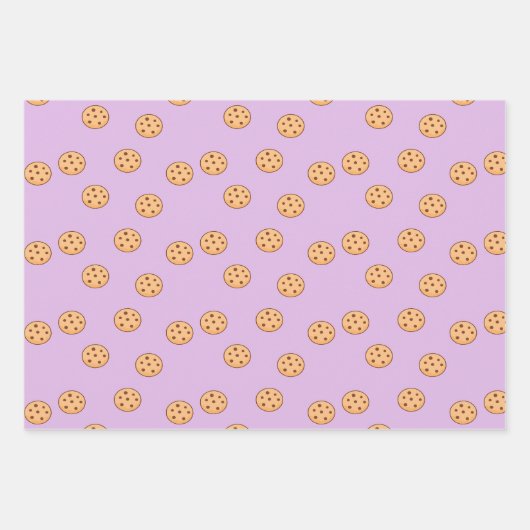 Feuille De Papier Cadeau Chocolat chips biscuits d'anniversaire violet (Devant)