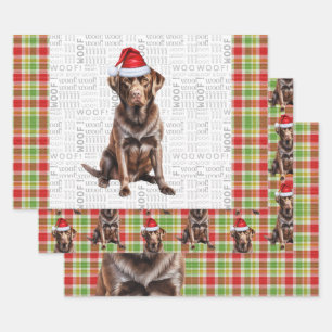 Feuille De Papier Cadeau Chocolat Lab Chien rouge et vert Plaid Noël