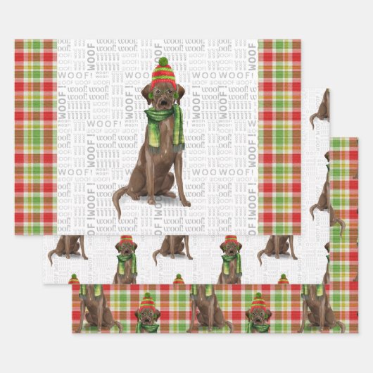 Feuille De Papier Cadeau Chocolat Labrador Christmas Dog Plaid (Lot)
