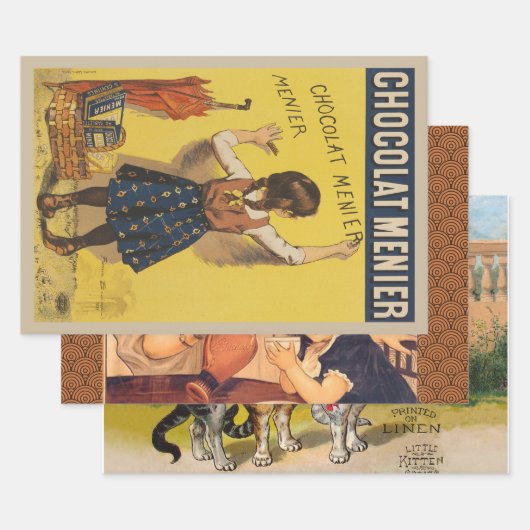 Feuille De Papier Cadeau Chocolat Menier Petite fille Mur écriture (Lot)