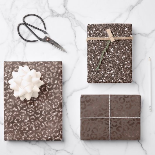 Feuille De Papier Cadeau Chocolat Parties scintillant Brown Leopard (Recto)