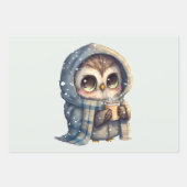 Feuille De Papier Cadeau Chouette à gros yeux mignonne tenant un café (Devant 3)