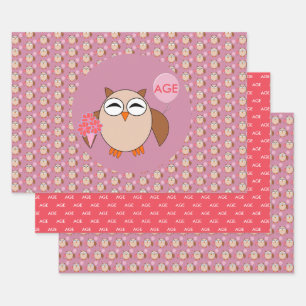 Feuille De Papier Cadeau Chouette d'anniversaire de l'âge personnalisé