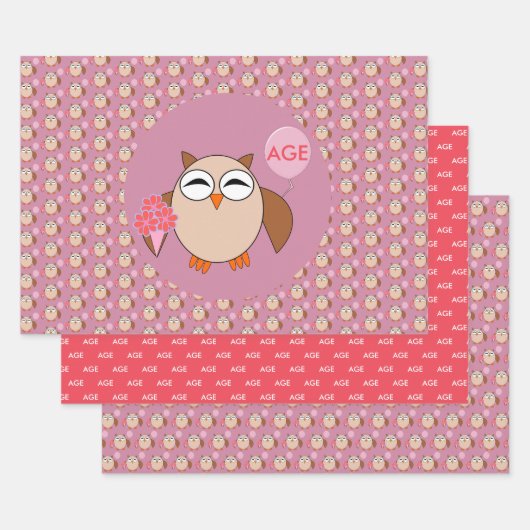 Feuille De Papier Cadeau Chouette d'anniversaire de l'âge personnalisé (Lot)