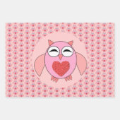 Feuille De Papier Cadeau Chouette de coeur rose personnalisée (Devant)