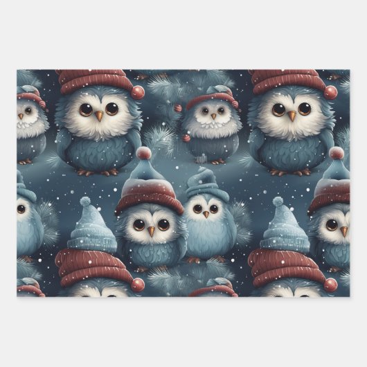 Feuille De Papier Cadeau Chouette de Noël (Devant)