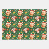 Feuille De Papier Cadeau Chouette de Noël et Pingouin vert festif (Devant)
